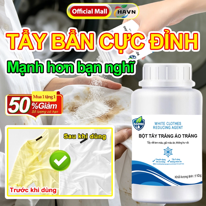 Thuốc tẩy quần áo trắng,Bột Tẩy Trắng Quần Áo,Khử Ố Vàng Hiệu Quả,An Toàn Không Phai Màu 500gr
