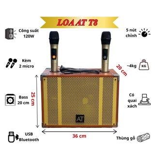 Loa Karaoke Xách Tay AT T8 Âm Thanh Vòm Sống Động, Thiết Kế Di Động, Dạng Xách Tay Dễ Dàng, 2 Míc Hát Nhẹ Chống Hú