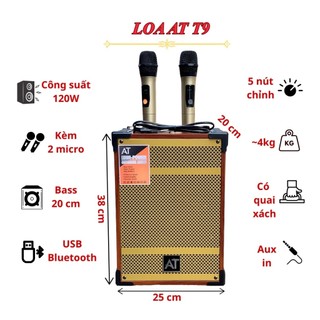 Loa AT T9 Bass 20cm - Công Suất 200W, Đi Kèm 2 Micro Đa Năng, Hát Nhẹ, Thu Âm Tốt, Nghe Nhạc Hát Hay, Mic Nhẹ Vang Hay