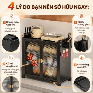 BMZAR Kệ Dựng Bát Dĩa Thép Chống Bụi Tủ Dựng Chén Bát Dĩa Có Khay Hứng Nước Tháo Lắp Thông Minh