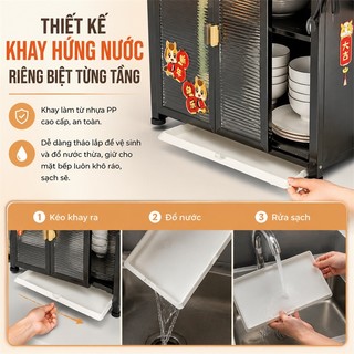 BMZAR Kệ Dựng Bát Dĩa Thép Chống Bụi Tủ Dựng Chén Bát Dĩa Có Khay Hứng Nước Tháo Lắp Thông Minh