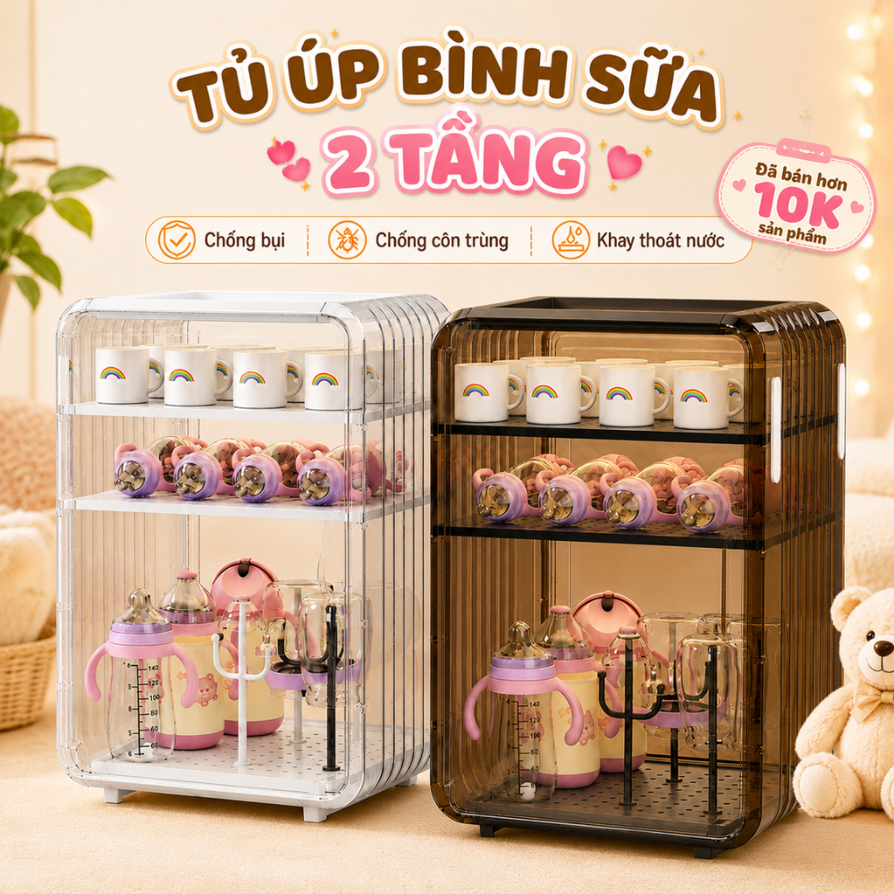 Kệ Đựng Ly Cốc, Bình Sữa, Tủ Đựng Mỹ Phẩm Để Bàn Bằng Acrylic Trong Suốt Chống Bụi sang trọng trong nhà