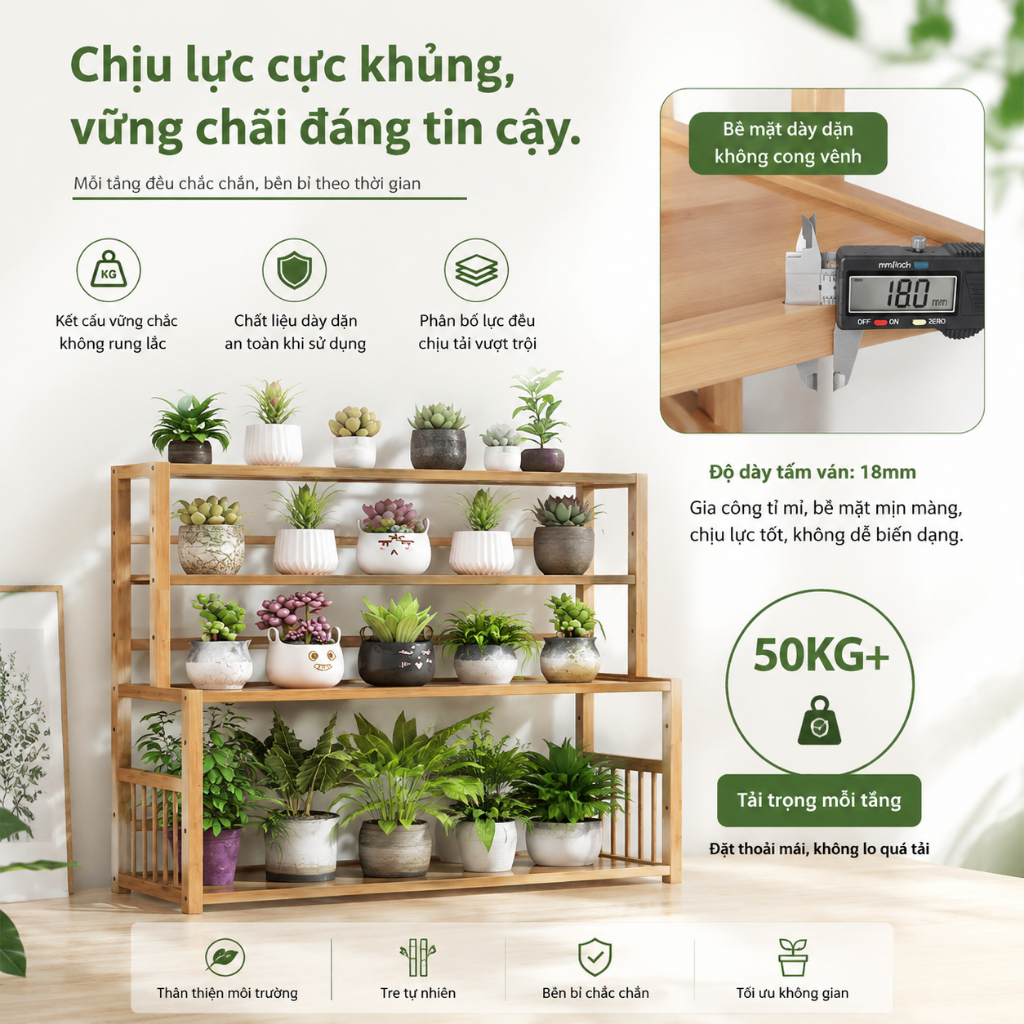 Kệ Hoa Bằng Tre Chống Ẩm Dễ Dàng Lắp Đặt  Đa Năng Lưu Trữ Trang Trí Dễ Vệ Sinh Nhiều Kí Ship nhanh