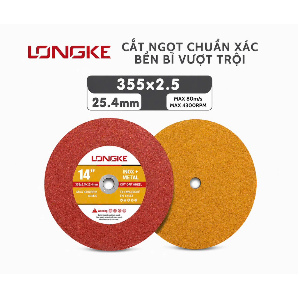 Đá Cắt Sắt Inox LONGKE 355mm (3 Tấc Rưỡi) - Hàng Nội Địa Trung Cao Cấp