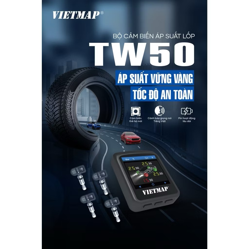 VIETMAP TW50 - Cảm Biến Áp Suất Lốp Van Trong - Tặng VIETMAP LIVE 12 Tháng