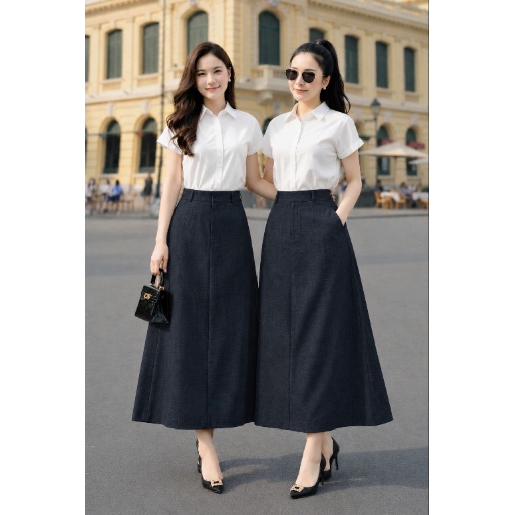 Chân Váy Dài Nữ Dáng Xòe Basic Thanh Lịch – Váy Midi Công Sở Hàn Quốc Nhiều Màu Dễ Phối Đồ