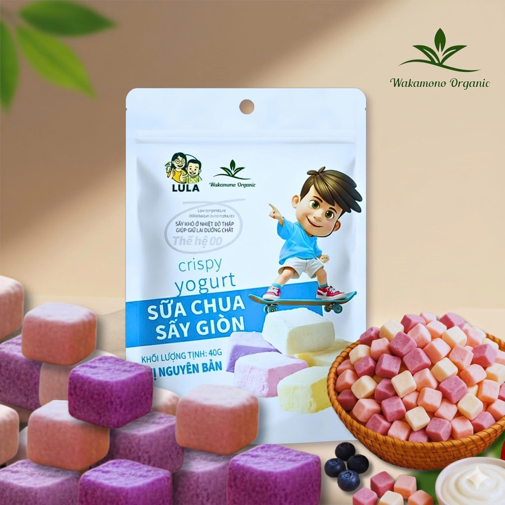 COMBO GEN Z WAKAMONO ORGANIC: Khoai tây sấy giòn vị cà chua 40gam + Ngô sấy giòn 40gam + Sữa chua sấy giòn 40gam