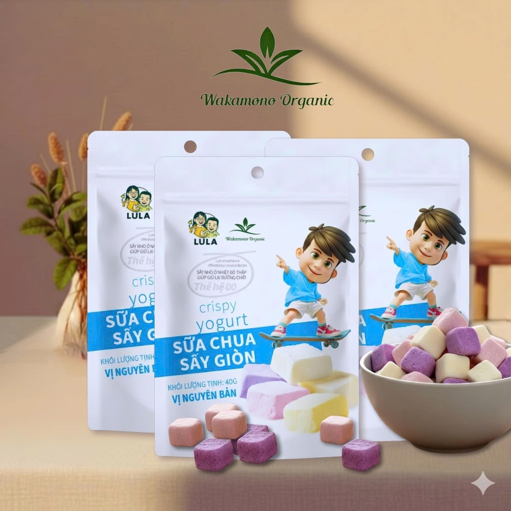 Sữa chua sấy giòn Wakamono Organic 40g/gói, công nghệ sấy lạnh thăng hoa, giòn rụm, thơm ngon