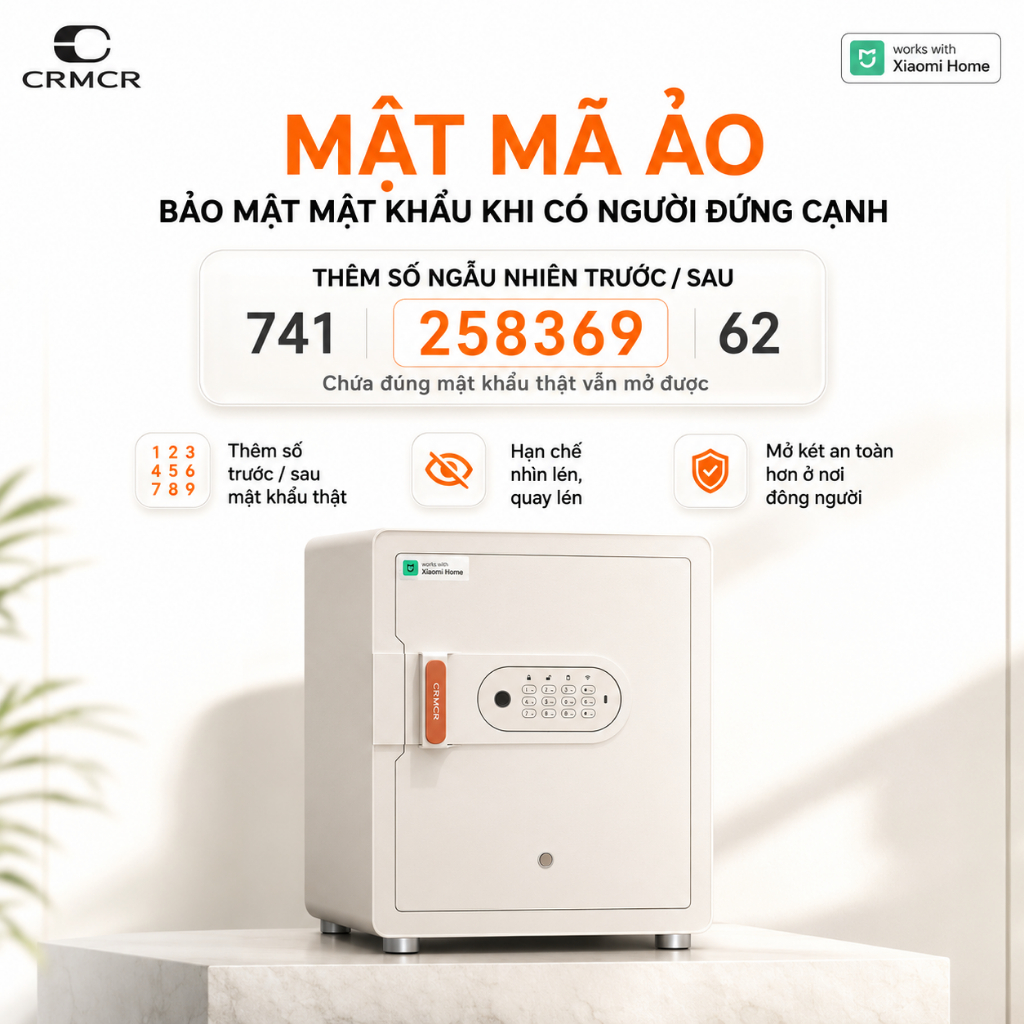 Két Sắt Xiaomi CRMCR 45MS Thông Minh Vân Tay Định Danh Người Mở Cảnh Báo Trộm Qua Điện Thoại Trọng lượng 35Kg