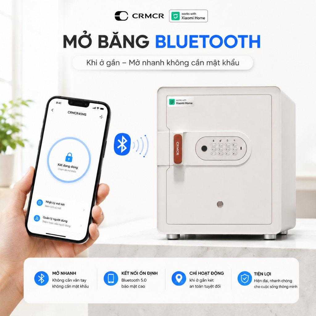 Két Sắt Xiaomi CRMCR 45MS Thông Minh Vân Tay Định Danh Người Mở Cảnh Báo Trộm Qua Điện Thoại Trọng lượng 35Kg