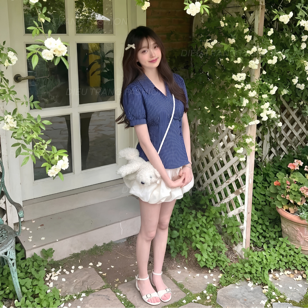 Áo Sơ Mi Nữ Baby Doll Kẻ Sọc Tay Phồng Che Bụng Tôn Dáng Bigsize AT470 Dieu Trang Fashion