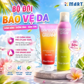 Bộ đôi Xịt chống nắng và kem dưỡng da Cao cấp Five Grains, bảo vệ da toàn tiện và chống nắng nâng tone