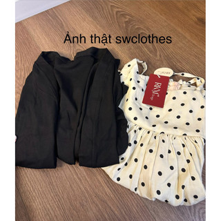 Set 2 món váy hai dây chấm bi xếp li cute + khoác đen dài ( v1 < 89 , dưới m57 , Freesize < 53kg )