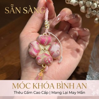 Móc Khóa Cỏ Bốn Lá Gấm Tống Phụ Kiện Treo Điện Thoại Túi Xách Thủ Công Thêu Dệt Tinh Xảo Quà Tặng Sang Trọng