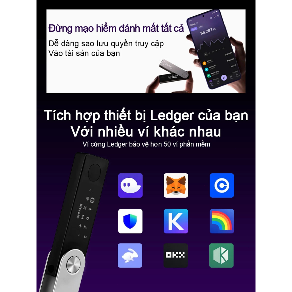 Ledger Nano X Ví Cứng Crypto, Ví Lạnh Bảo Mật, Màn Hình OLED, Chip Secure Element, Bảo Hành 2 Năm, Đổi Mới 3 Tháng