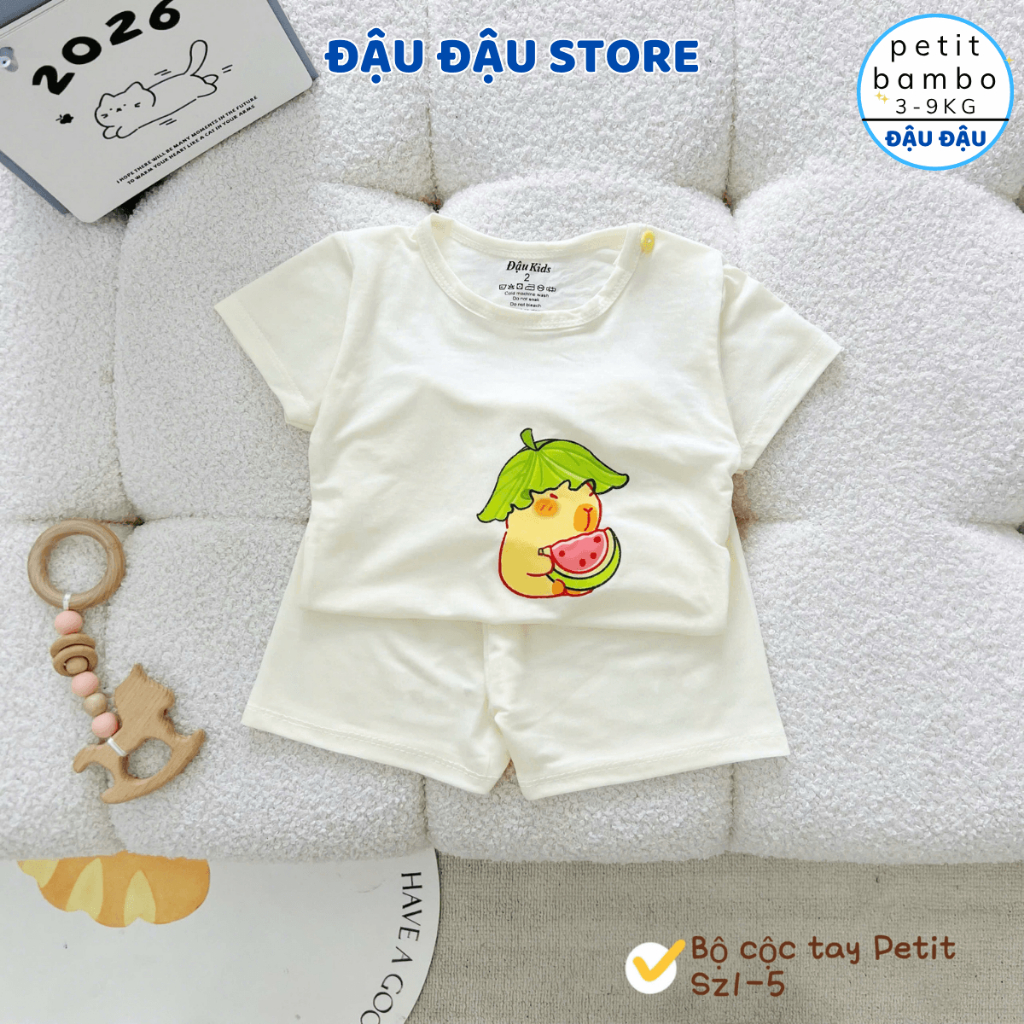 Set 2/3 Bộ cộc cài vai thun petit mềm mịn in hoạ tiết cho bé trai bé gái size 4-15 kg DK-CV333 Đậu Đậu Store