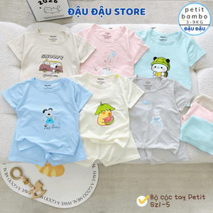 Set 2/3 Bộ cộc cài vai thun petit mềm mịn in hoạ tiết cho bé trai bé gái size 4-15 kg DK-CV333 Đậu Đậu Store