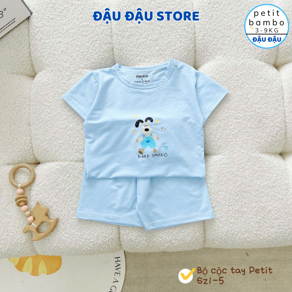 Set 2/3 Bộ cộc cài vai thun petit mềm mịn in hoạ tiết cho bé trai bé gái size 4-15 kg DK-CV333 Đậu Đậu Store