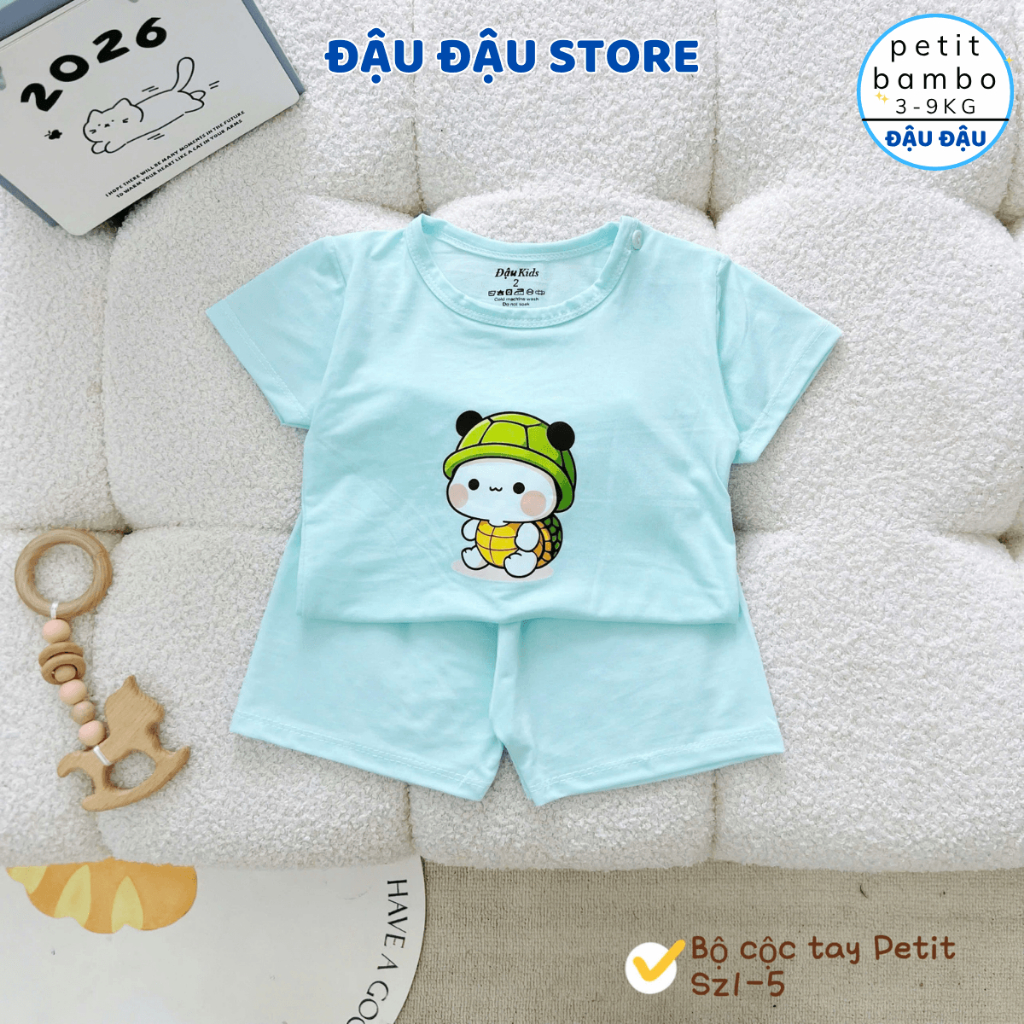 Set 2/3 Bộ cộc cài vai thun petit mềm mịn in hoạ tiết cho bé trai bé gái size 4-15 kg DK-CV333 Đậu Đậu Store