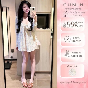 Set 2 món váy hai dây GUMIN thiết kế áo khoác giấy kèm váy 2s babydoll sang chảnh, Set đồ nữ đi biển tiểu thư sang trọng