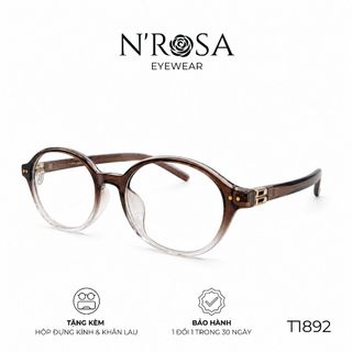 Gọng Kính Cận N’ROSA T1892 – Form Tròn Vintage, Nhựa Cao Cấp Phối Logo Kim Loại Sang Trọng
