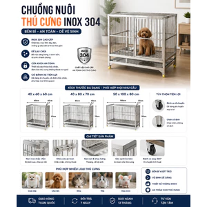 Chuồng nuôi thú cưng inox 304 kèm khay vệ sinh
