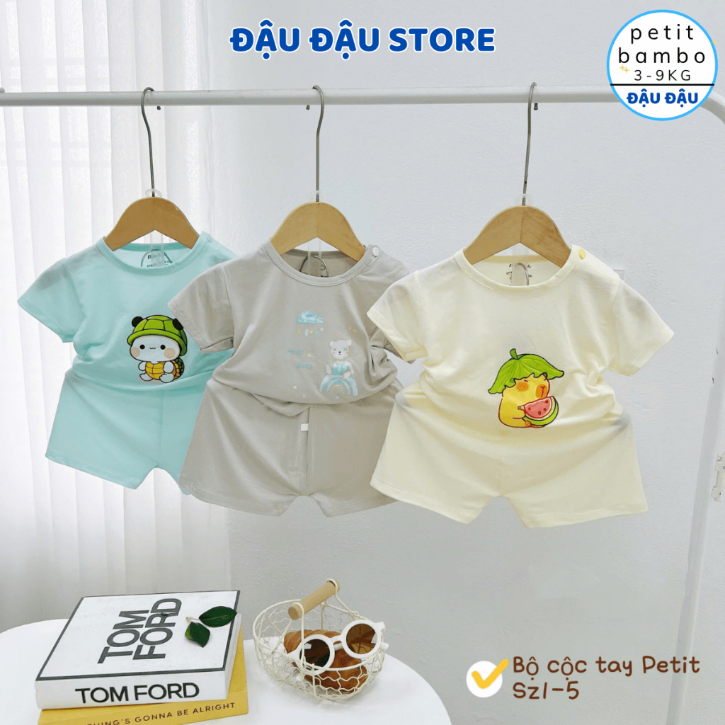 Set 2/3 Bộ cộc cài vai thun petit mềm mịn in hoạ tiết cho bé trai bé gái size 4-15 kg DK-CV33 Đậu Đậu Store