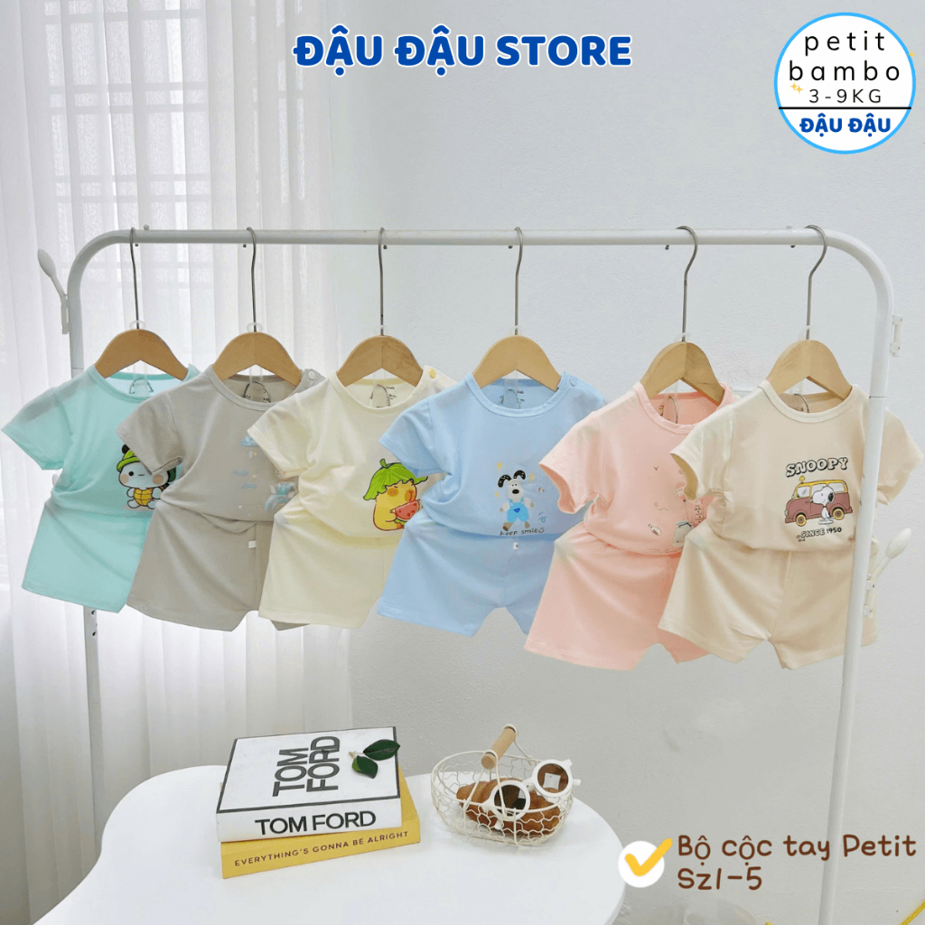 Set 2/3 Bộ cộc cài vai thun petit mềm mịn in hoạ tiết cho bé trai bé gái size 4-15 kg DK-CV33 Đậu Đậu Store