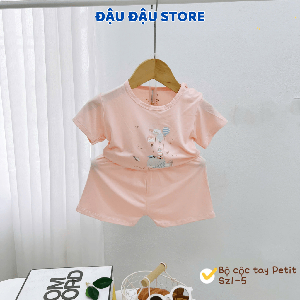 Set 2/3 Bộ cộc cài vai thun petit mềm mịn in hoạ tiết cho bé trai bé gái size 4-15 kg DK-CV33 Đậu Đậu Store