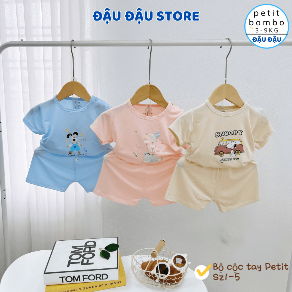 Set 2/3 Bộ cộc cài vai thun petit mềm mịn in hoạ tiết cho bé trai bé gái size 4-15 kg DK-CV33 Đậu Đậu Store