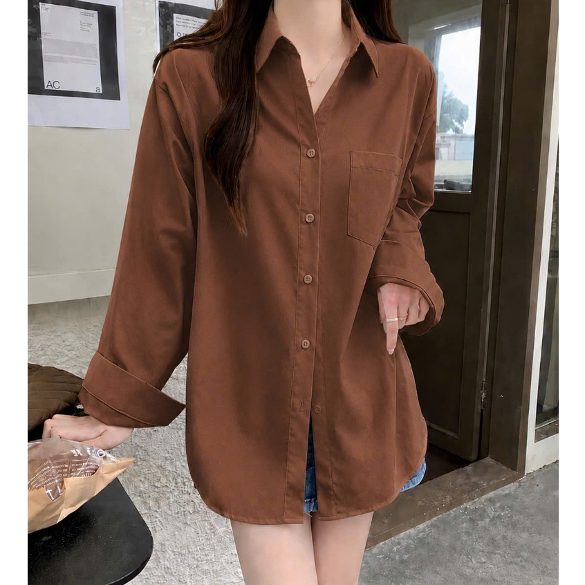 Áo Sơ Mi Dài Tay Màu Trendy Bigsize Nữ,Sơ Mi Form Rộng Che Mông Chất Vải Mát Không Nhăn SM20