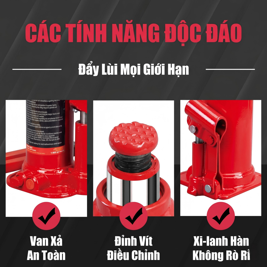 Kích thủy lực 5 tấn con đội thủy lực ô tô cao cấp thép chống gỉ nâng gầm xe siêu nhẹ có van an toàn chống sụt