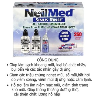 [FULL BOX] Muối Rửa Mũi Neilmed Sinus Rinse Nhập Khẩu Mỹ [Túi 250 Gói Muối + 2 Bình Rửa + 1 Bình Xịt]