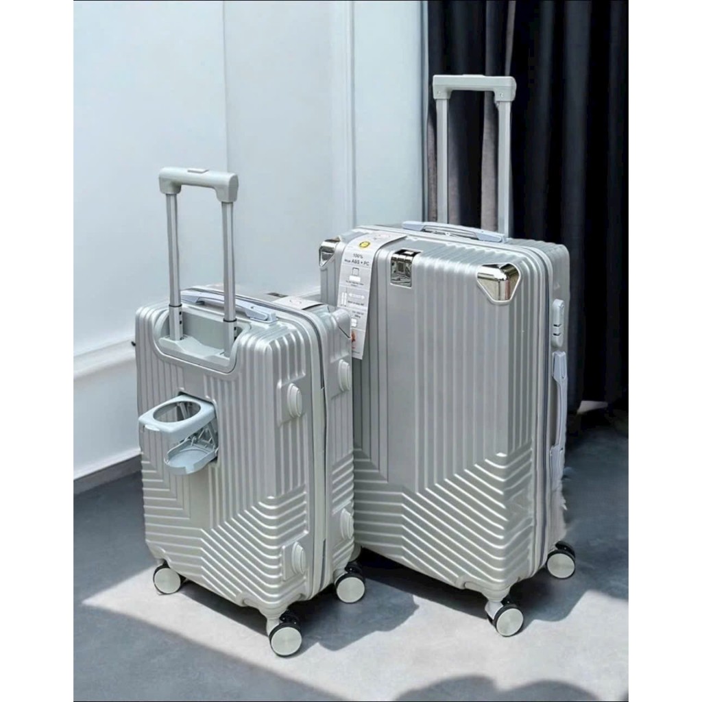 Vali Đôi Du Lịch Cao Cấp Nhựa Cứng 4 Bánh Xoay – Bộ 2 Size, Nhiều Màu Lựa Chọn, Kèm Giá Để Cốc