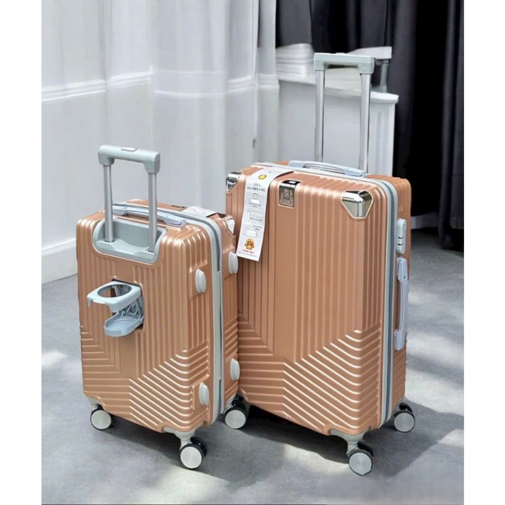 Vali Đôi Du Lịch Cao Cấp Nhựa Cứng 4 Bánh Xoay – Bộ 2 Size, Nhiều Màu Lựa Chọn, Kèm Giá Để Cốc