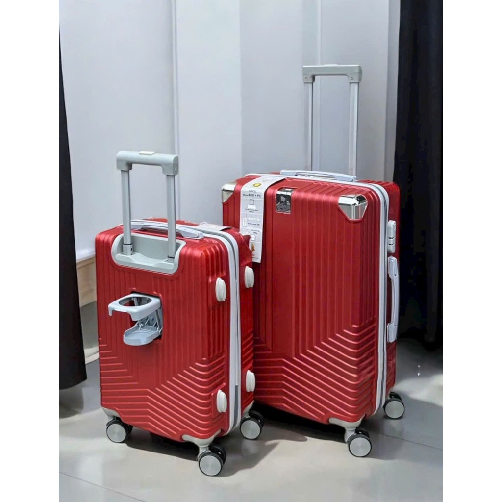 Vali Đôi Du Lịch Cao Cấp Nhựa Cứng 4 Bánh Xoay – Bộ 2 Size, Nhiều Màu Lựa Chọn, Kèm Giá Để Cốc
