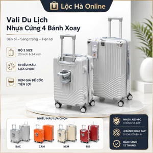 Vali Đôi Du Lịch Cao Cấp Nhựa Cứng 4 Bánh Xoay – Bộ 2 Size, Nhiều Màu Lựa Chọn, Kèm Giá Để Cốc