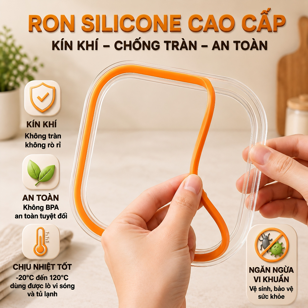 Hộp Đựng Gia Vị 4 Ngăn Trong Suốt VÒM DECOR – Nắp Đậy Kín Chống Ẩm, Giữ Gia Vị Sạch Sẽ, Hạn Chế Côn Trùng, Kèm Thìa