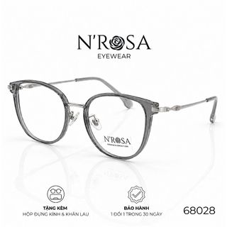 Gọng Kính Cận N’ROSA 68028 – Thiết Kế Tròn Phối Kim Loại Thanh Mảnh, Phong Cách Hàn Quốc Trẻ Trung