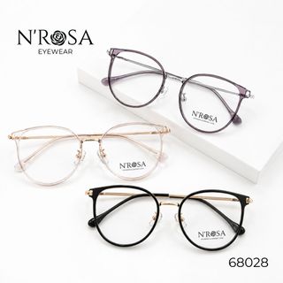 Gọng Kính Cận N’ROSA 68028 – Thiết Kế Tròn Phối Kim Loại Thanh Mảnh, Phong Cách Hàn Quốc Trẻ Trung