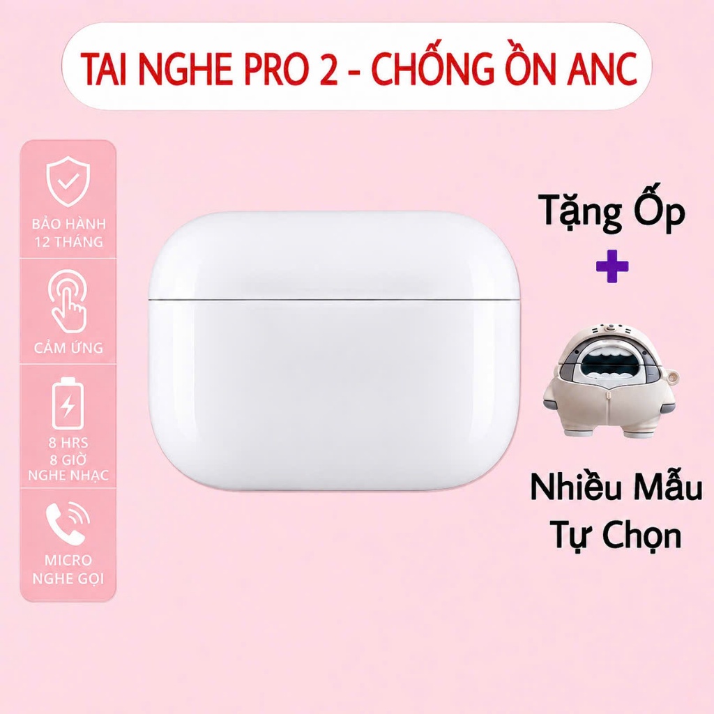 Tai Nghe Bluetooth PRO2 Không Dây Thế Hệ Mới, Đàm Thoại Hai Chiều, Pin Trâu 6H-8H, Chính Hãng PKT