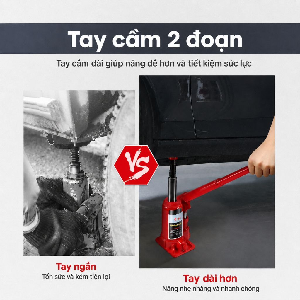 Kích thủy lực 5 tấn con đội thủy lực ô tô cao cấp thép chống gỉ nâng gầm xe siêu nhẹ có van an toàn chống sụt