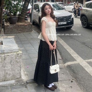 Chân Váy Dài Chấm Bi Dáng A Che Dáng, Dễ Phối, Đi Học Đi Làm DOTTIE LONG SKIRT Cakecat