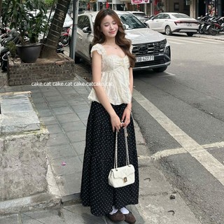 Chân Váy Dài Chấm Bi Dáng A Che Dáng, Dễ Phối, Đi Học Đi Làm DOTTIE LONG SKIRT Cakecat