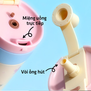 Ly giữ nhiệt Photres 850ml cốc giữ nhiệt có ống hút họa tiết hoạt hình cute bình nước văn phòng giữ lạnh có tay cầm 900m