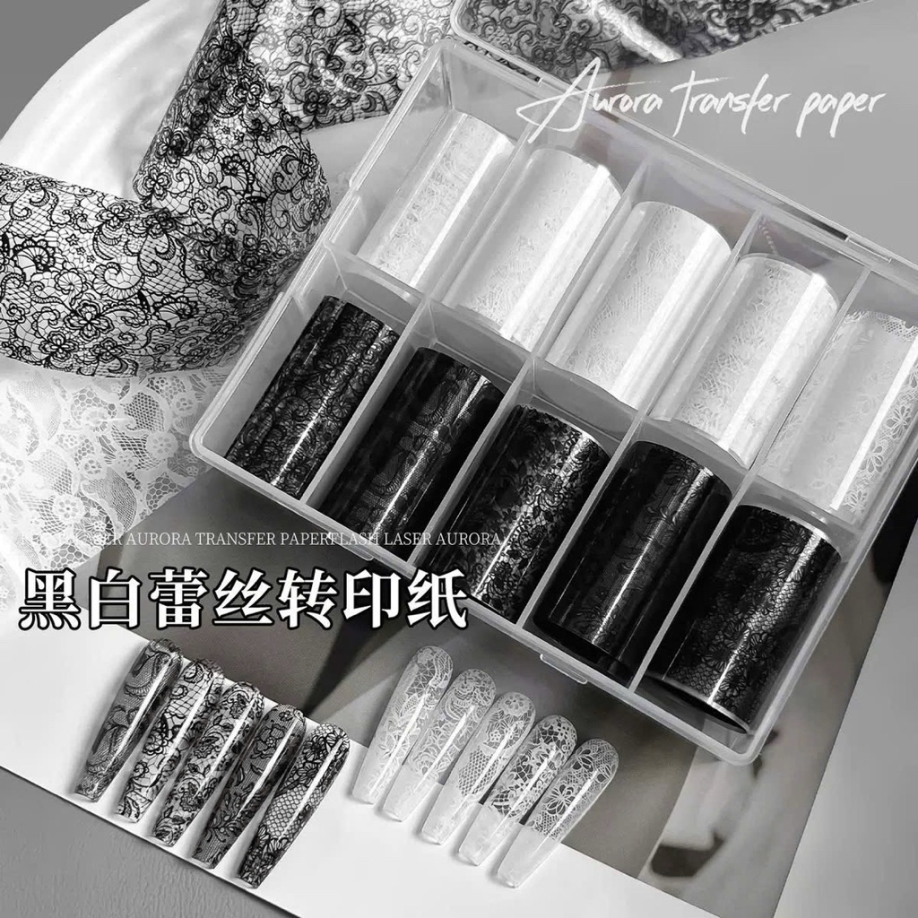 ✨ GIẤY TRANSFER REN NAIL ĐEN TRẮNG ✨