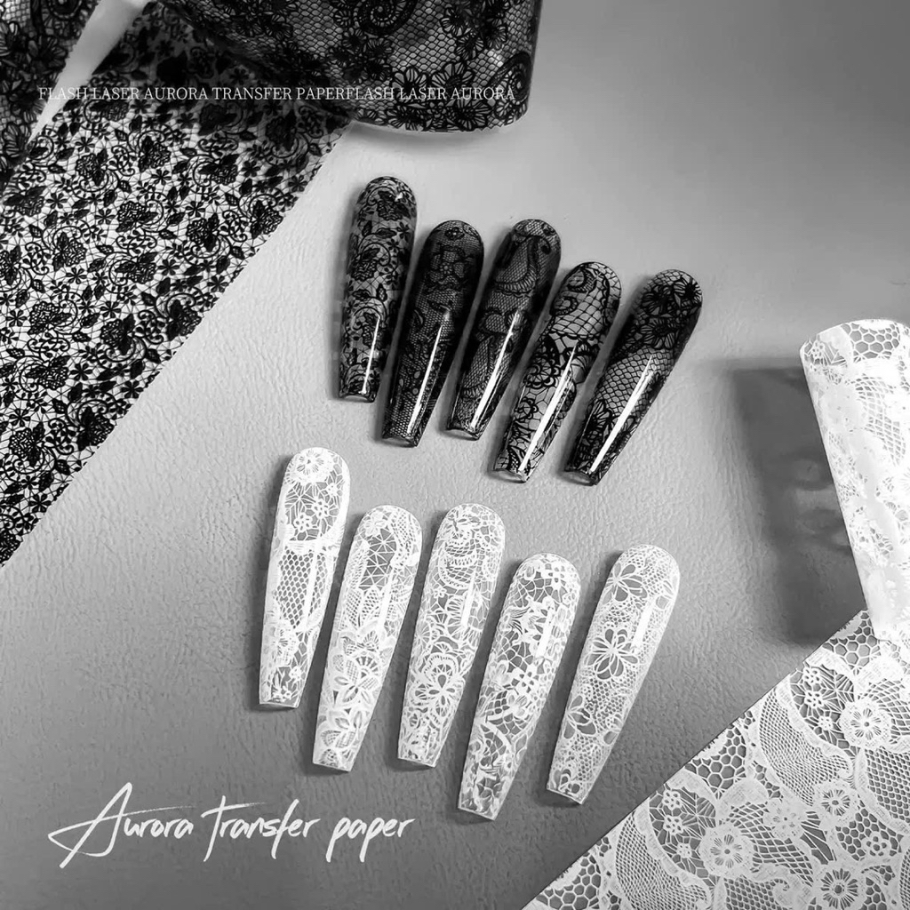✨ GIẤY TRANSFER REN NAIL ĐEN TRẮNG ✨