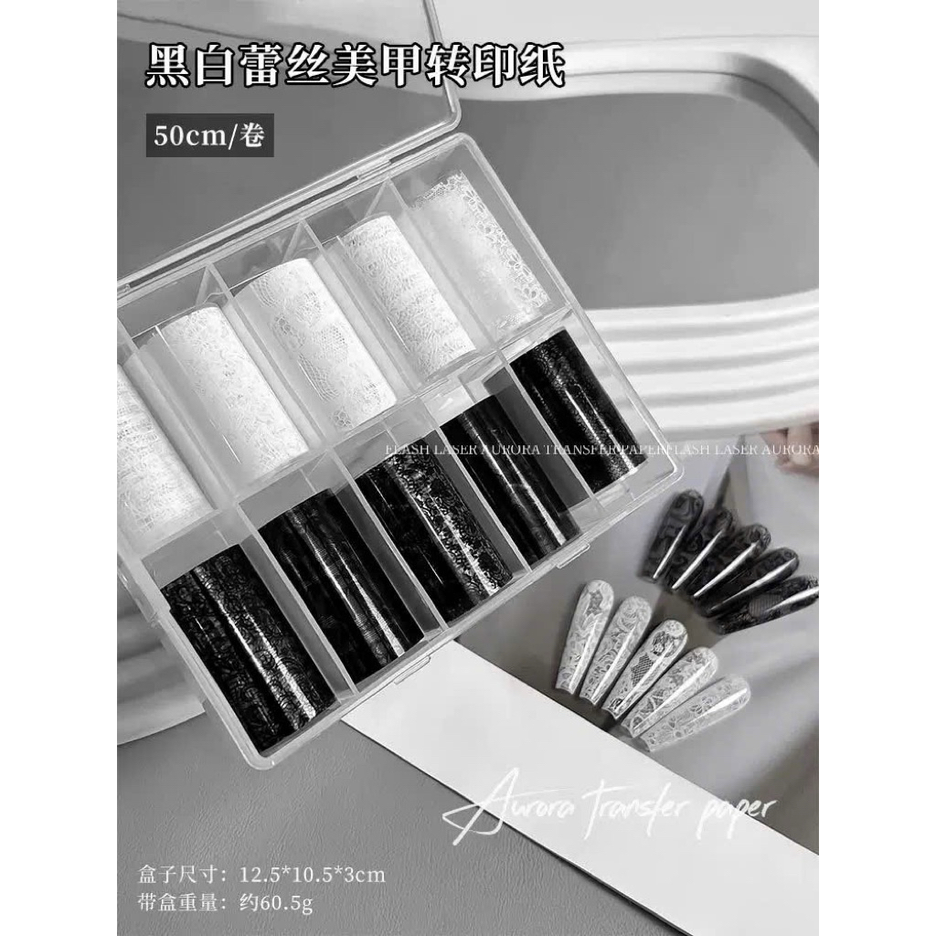 ✨ GIẤY TRANSFER REN NAIL ĐEN TRẮNG ✨