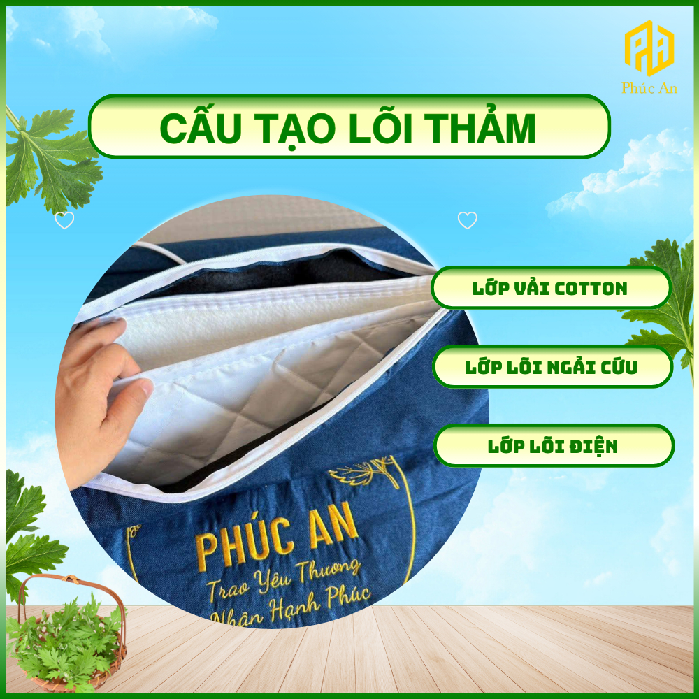 [Bảo hành 1 năm] Thảm điện ngải cứu Phúc An sưởi ấm toàn thân, lưng, bụng cho mẹ sau sinh, an toàn, dễ chịu