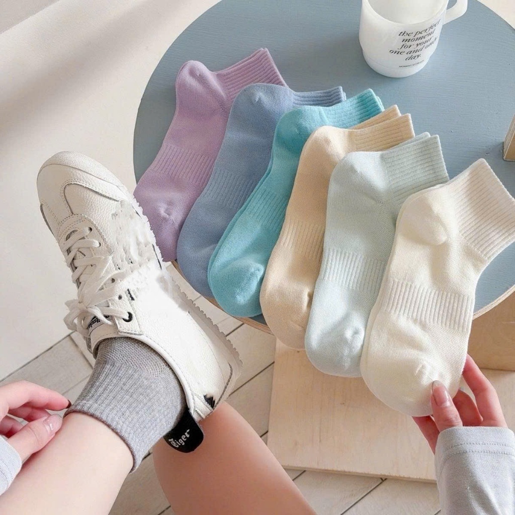 Vớ Tất cotton cổ lửng loại đẹp 15 màu phong cách đơn giản, năng động.